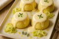 Mini flan di porri e patate con fonduta di taleggio